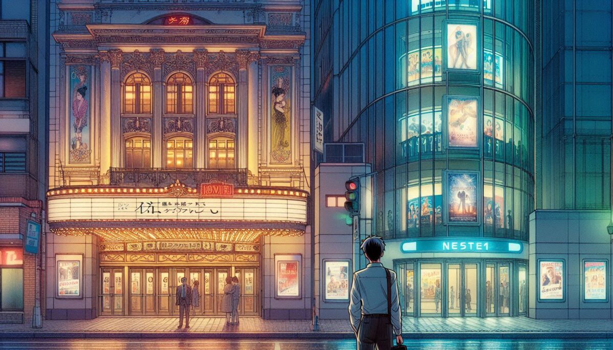 劇場と映画館が並ぶ町並み